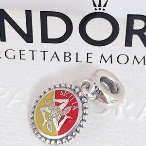 Pandora Sicily Flag Dangle Charm Travel Vacation S925 Silver with box